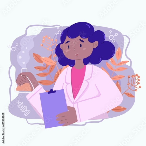 Black women scientist hand drawn illustration