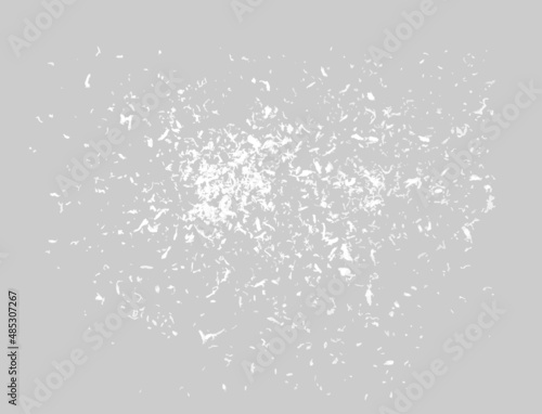 Scattered coconut flakes isolated on gray background. Realistic vector illustration. Top view.
