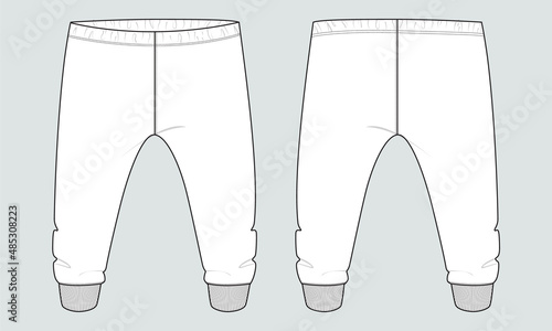 Cotton Fleece Fabric Sweatpants Fashion flat sketch vector illustration template For Kids.
