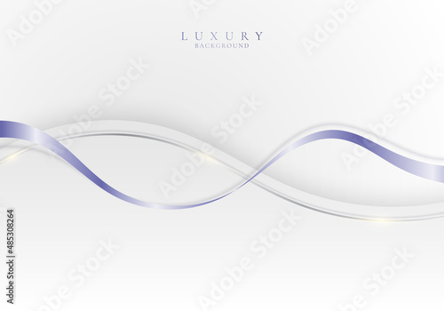Template abstract elegant white wave curved shape layer with purple ribbon lines on clean background
