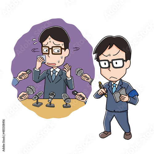 会見で問い詰める取材記者
