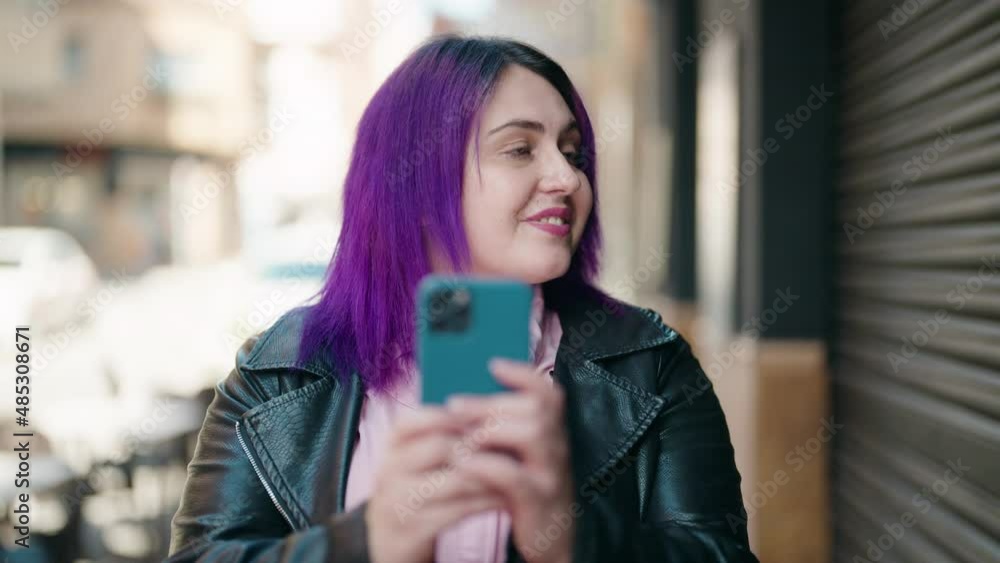 custom made wallpaper toronto digitalYoung plus size woman smiling confident using smartphone at street