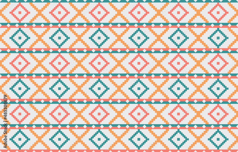 Ethnic chevron abstract art. Seamless rhombus pattern pastel color, folk embroidery, Cute Mexican style. Aztec geometric art ornament print. Design for carpet, clothing, fabric.