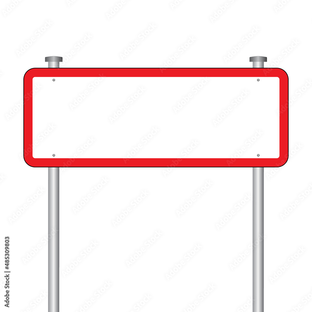 Blank red traffic sign. Empty road sign isolated on white background. Vector illustration of board with copy space. Warning, caution symbol. Horizontal banner. Blank red traffic sign. Empty road sign isolated on white background. Vector illustration of board with copy space. Warning, caution symbol. Horizontal banner.