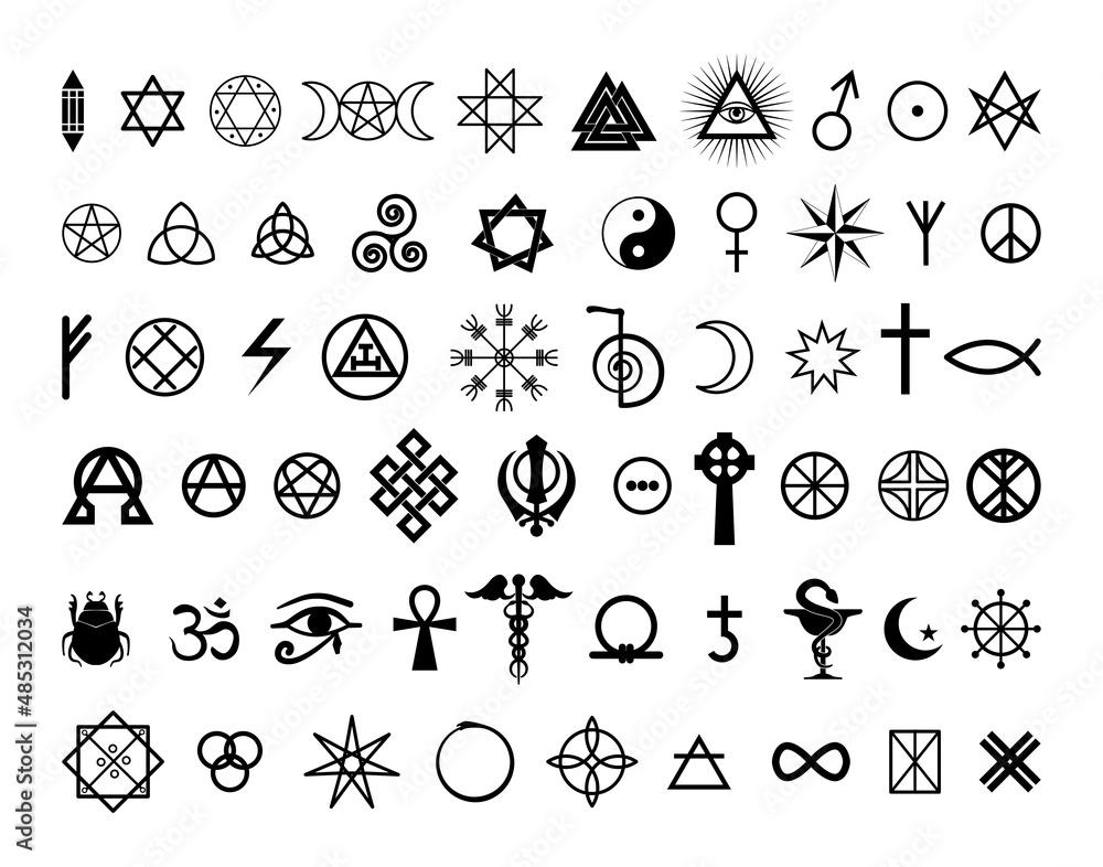 Collection Of Black Esoteric And Occult Symbols On A White Background 