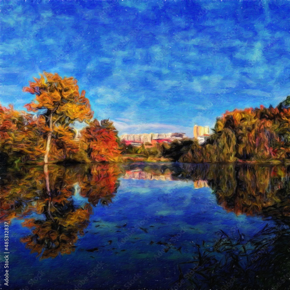 Digital landscape view oil painting with real brush strokes effect. Contemporary impressionism mixed style wall art print. Travel nature scene. Vacation postcards wall art print design beauty artwork. Digital landscape view oil painting with real brush strokes effect. Contemporary impressionism mixed style wall art print. Travel nature scene. Vacation postcards wall art print design beauty artwork.