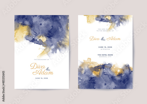 Elegant wedding invitation template watercolor texture 