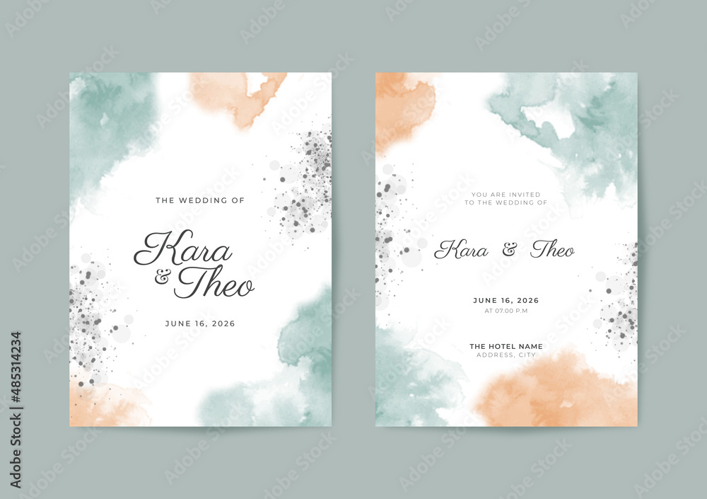 Beautiful and elegant wedding invitation template with watercolor texture