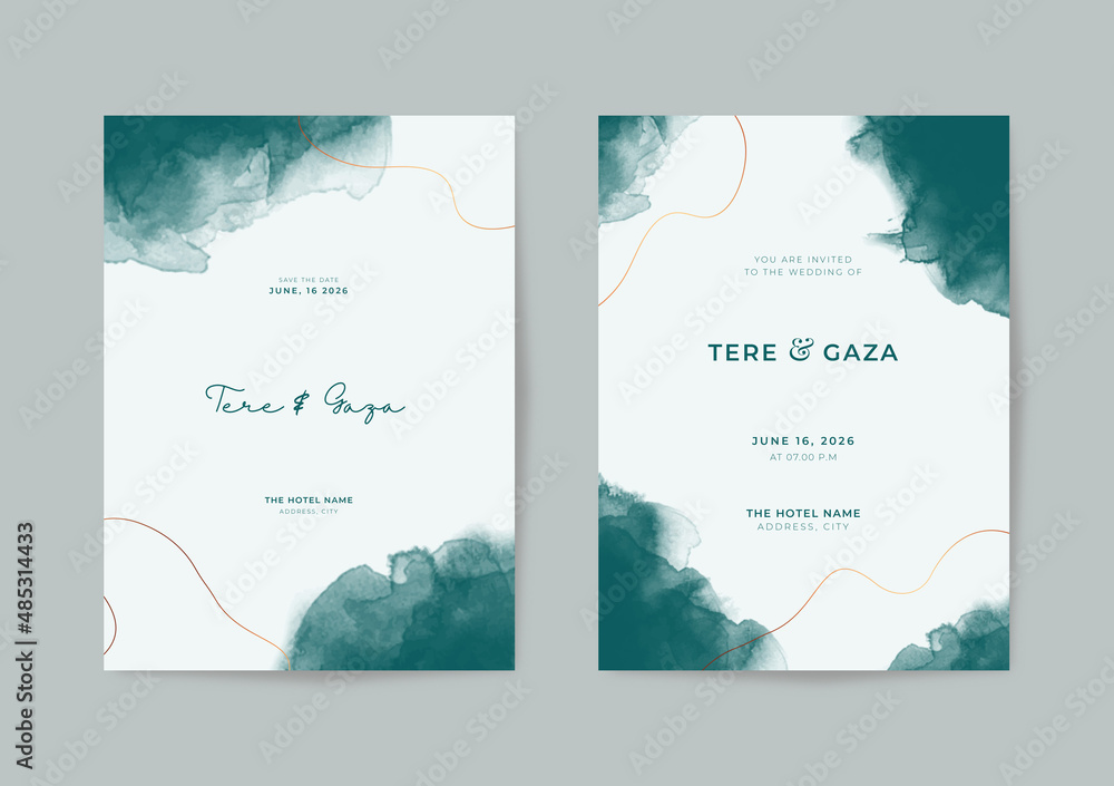 Beautiful wedding invitation template with watercolor texture