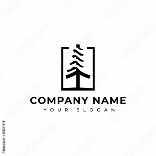 Pine tree logo, Fog Logo vector design template