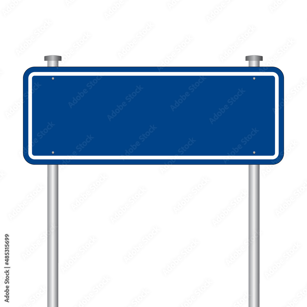 Blank blue traffic sign. Empty road sign isolated on white background. Warning, caution symbol. Horizontal banner. Vector illustration of board with copy space. Blank blue traffic sign. Empty road sign isolated on white background. Warning, caution symbol. Horizontal banner. Vector illustration of board with copy space.