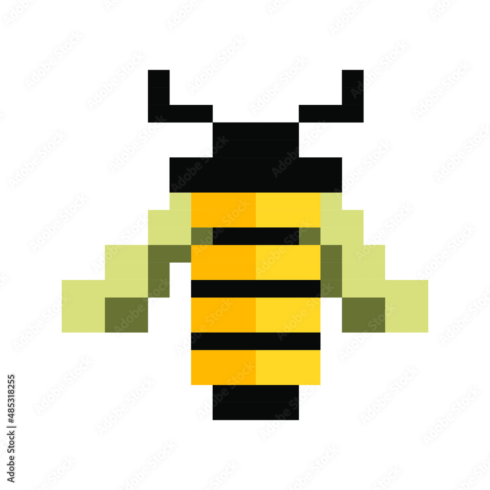 Pixel bee image. Vector Illustration of pixel art.