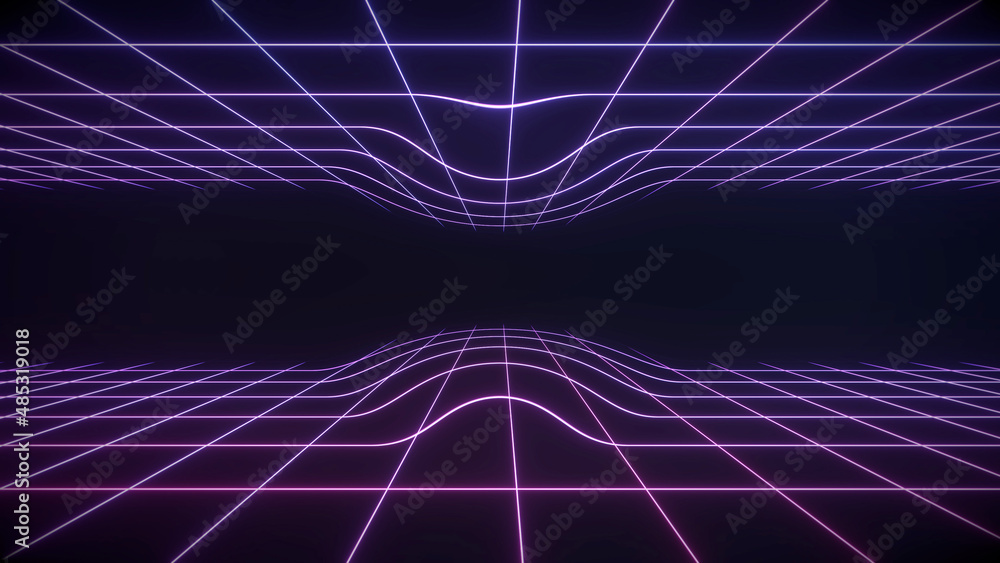 3d rendered neon grids with bulge effect. 3d rendered neon grids with bulge effect.