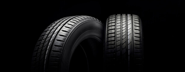new beautiful tires on a black background, tire change season