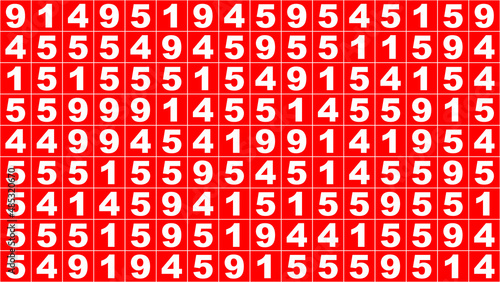 Arabic numerals in cells. White color on a red background. Digital background concept.
