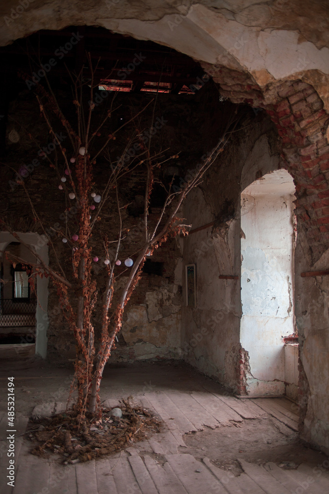 Obraz premium Saint Miklos Castle in Chynadiiovo Carpathian village Medieval history of Ukraine and Poland