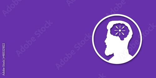 Guy or man headache concept. People silhouette. Vector medical illustration in paper cut style with shadow. mental health. Place for text. Copy space. Health care