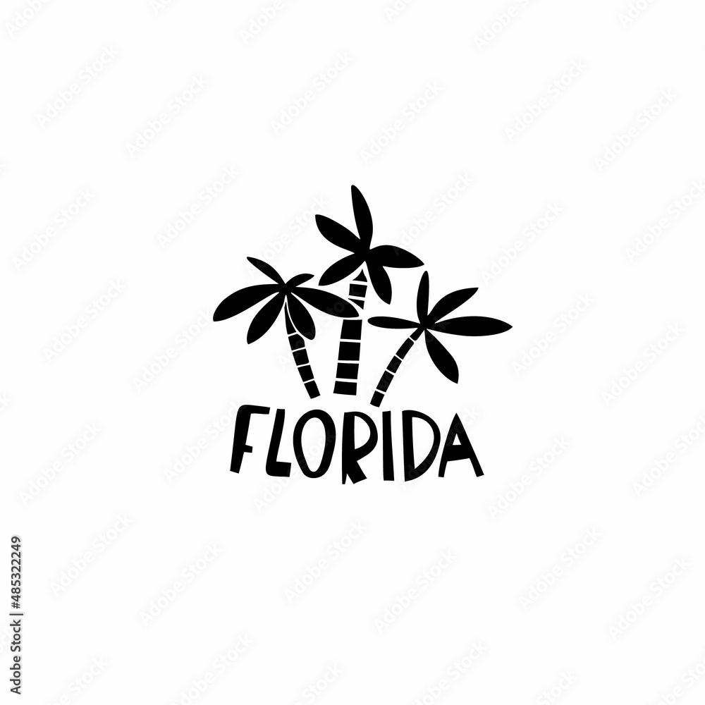 Vector hand drawn symbol of Florida. Travel illustration of USA signs. Hand drawn lettering illustration. America's  landmark logo