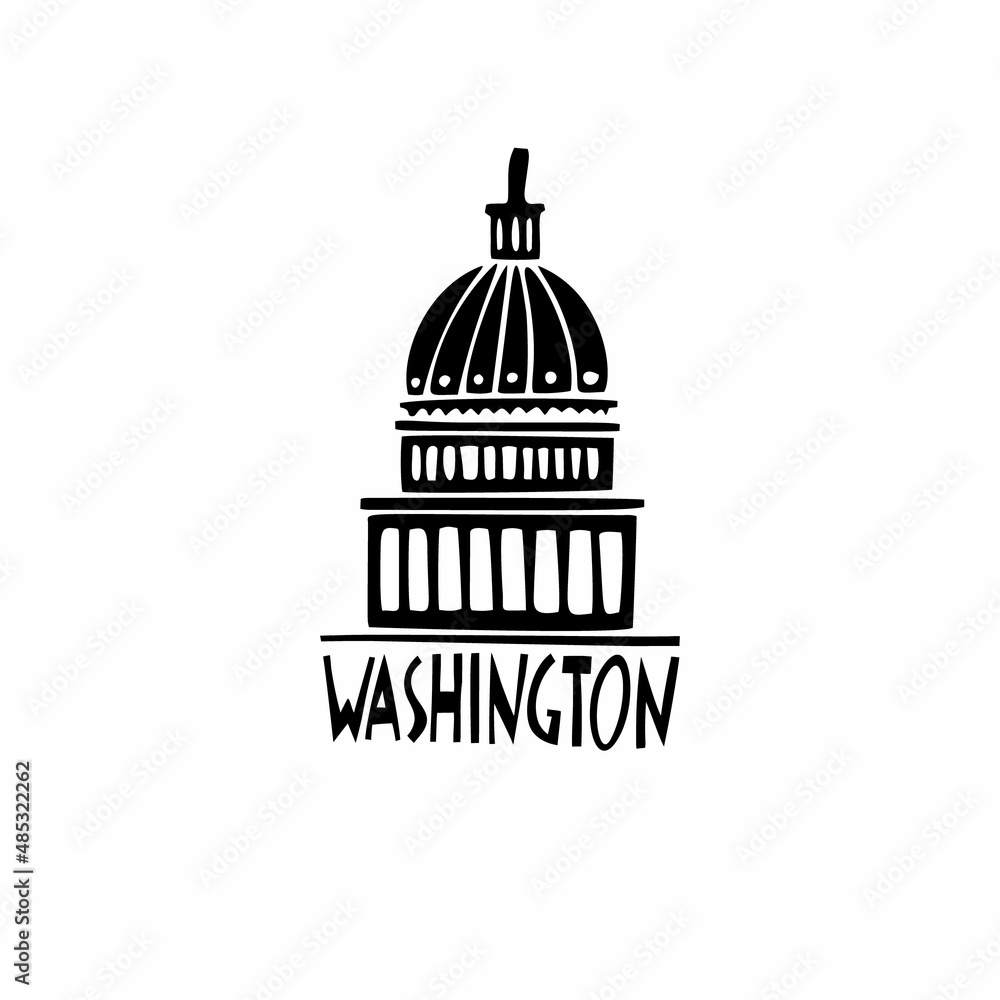Vector hand drawn symbol of Washington. Travel illustration of USA signs. Hand drawn lettering illustration. America's  landmark logo