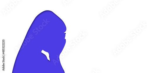 Girl or woman headache concept. People silhouette. Vector medical illustration in paper cut style with shadow. mental health. Place for text. Copy space. Health care