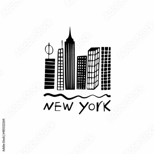 Vector hand drawn symbol of New York. Travel illustration of USA signs. Hand drawn lettering illustration. America's  landmark logo