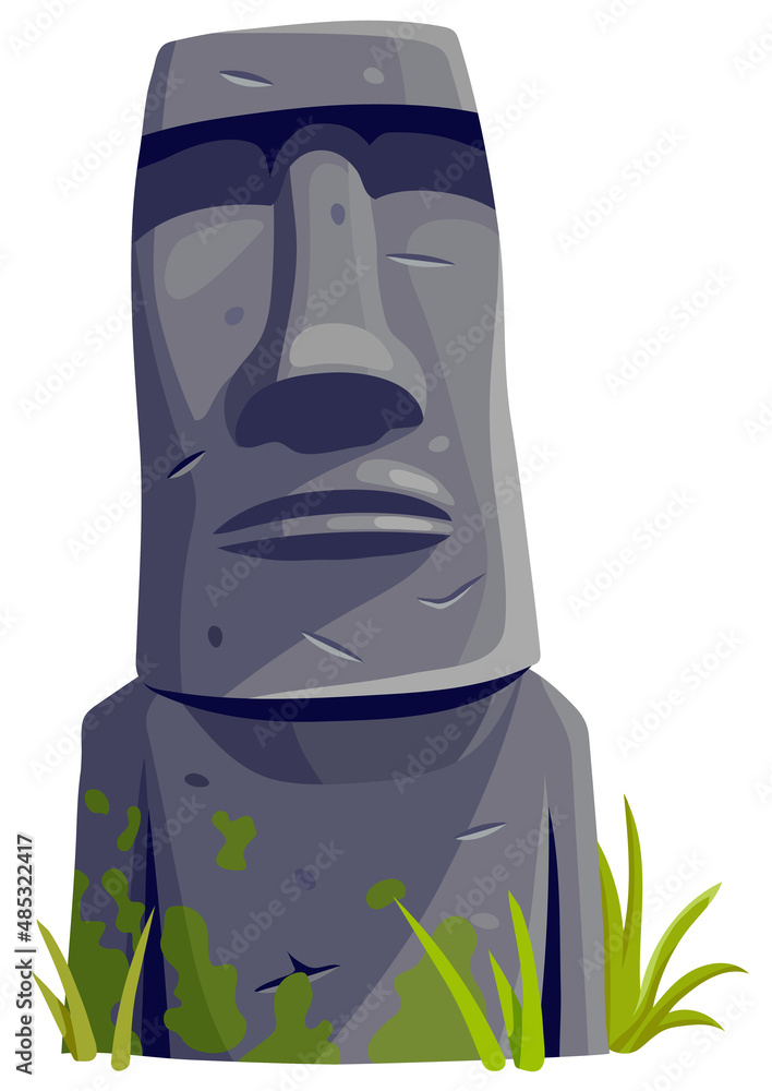 Moai on Easter island. Isolated vector cartoon stone sculpture. Ancient