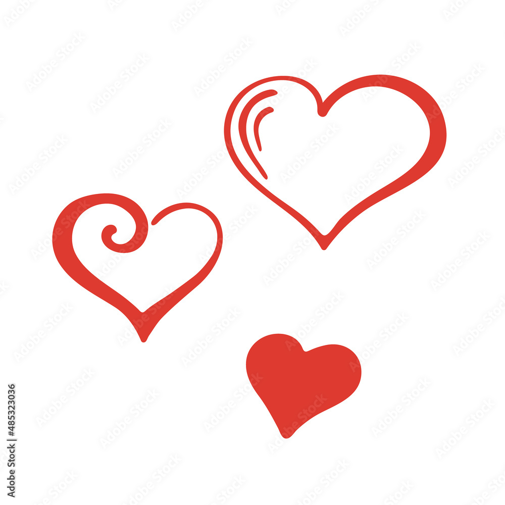 Doodle hearts. Symbol of love and romantic relationships. Festive decoration for Valentine's Day.Isolated.Vector illustration