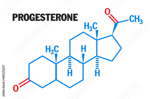 Progesterone female sex hormone molecule. Plays role in menstrual cycle and pregnancy. Human body hormones symbol. Vector icon