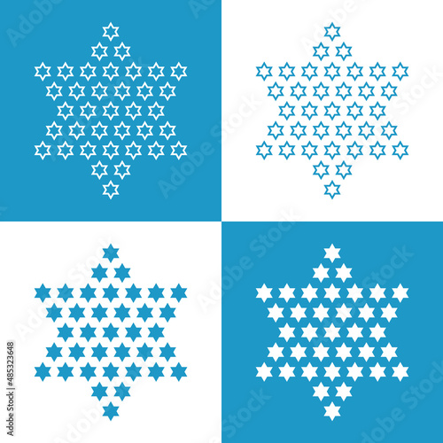 Star of David. Stylized Jewish Star. Many stars in one big star. Vector icon, symbol, sign set. Vector illustration. 