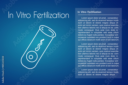 In Vitro Fertilization linear medical icon on blue background. Vector illustration of egg and spermatozoon in test tube. Logo template for human reproduction or artificial insemination