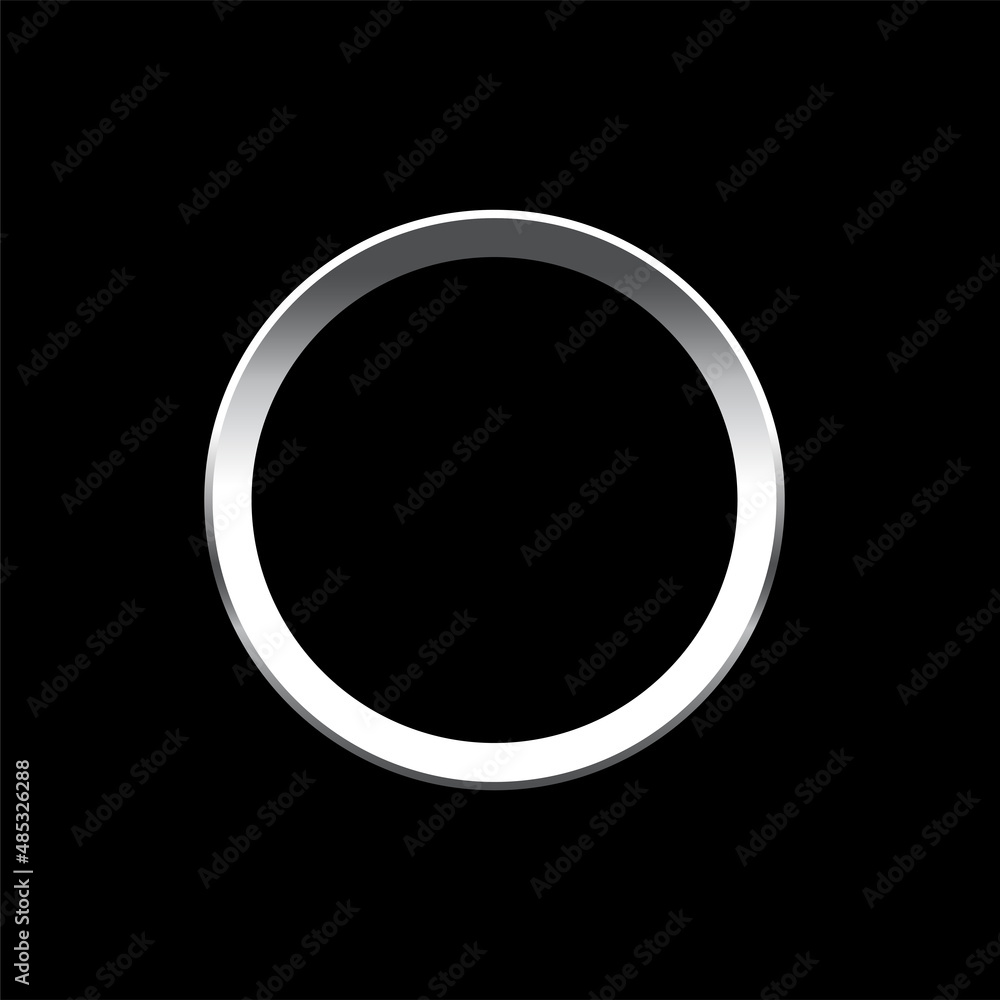 Silver round frame for picture with metallic glitter on black background. Blank space for painting, card or photo. 3d realistic modern circle template vector illustration. Simple metal object mockup Silver round frame for picture with metallic glitter on black background. Blank space for painting, card or photo. 3d realistic modern circle template vector illustration. Simple metal object mockup