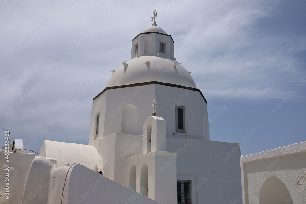 View of an orthodox Greek chapel in Fira Santorini Greece