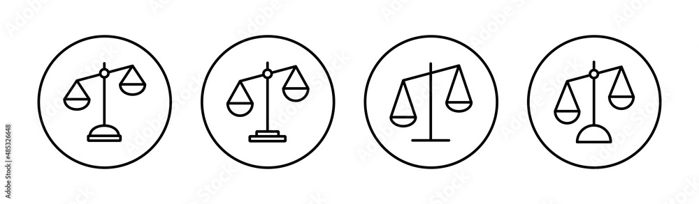Scales icons set. Law scale icon. Justice sign and symbol Scales icons set. Law scale icon. Justice sign and symbol