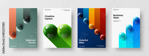 Bright 3D spheres brochure illustration set. Isolated banner A4 vector design layout bundle.