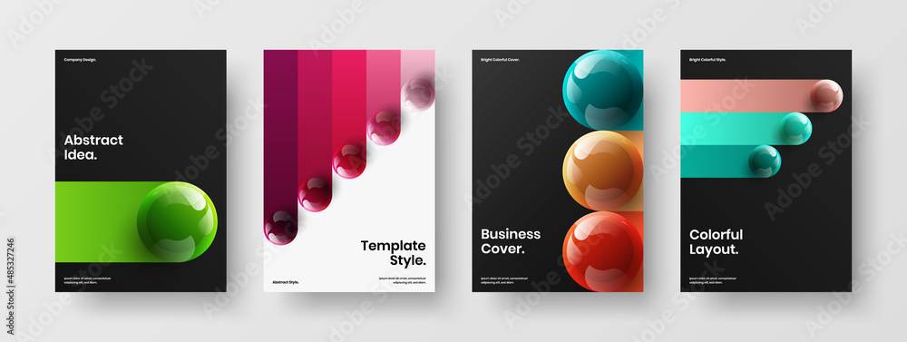 Multicolored booklet A4 vector design concept composition. Fresh 3D balls company cover template collection.