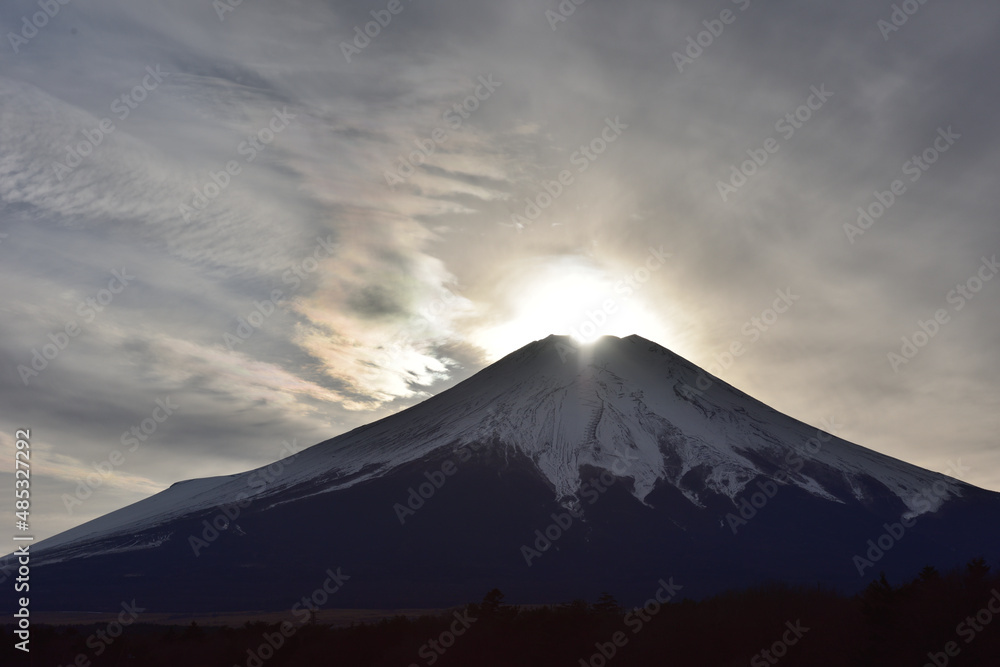 山中湖　花の都公園からのぞむ・ダイヤモンド富士