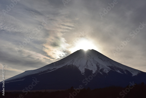 山中湖 花の都公園からのぞむ・ダイヤモンド富士