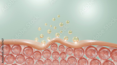 3D Collagen Skin Serum and Vitamin illustration isolated on soft color background. concept skin care cosmetics solution. 3d rendering. 