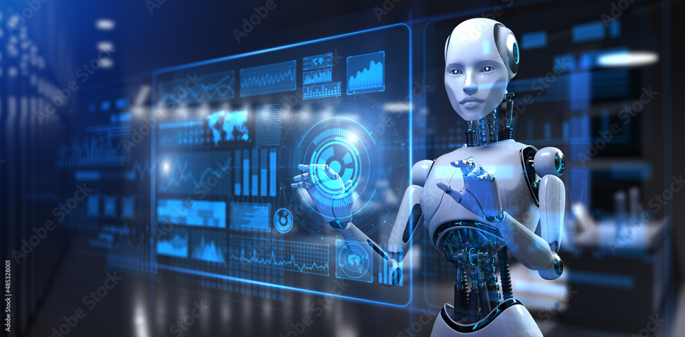 Cyborg Robot 3d render. Robotic process automation RPA data analysis. Cyborg Robot 3d render. Robotic process automation RPA data analysis.