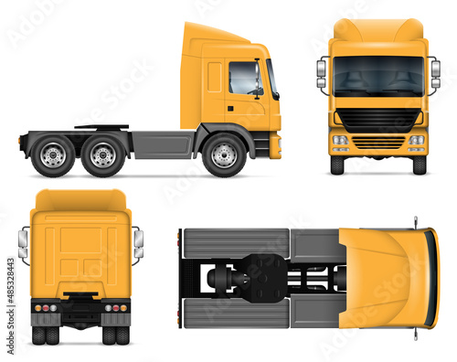 Truck vector mockup on white background for vehicle branding, corporate identity. View from side, front, back and top. All elements in the groups on separate layers for easy editing and recolor