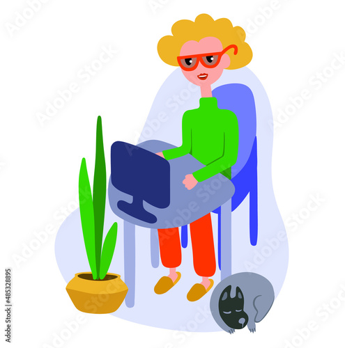 freelance girl working from home