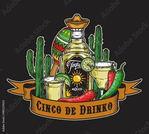 Cinco de drinko set on black background