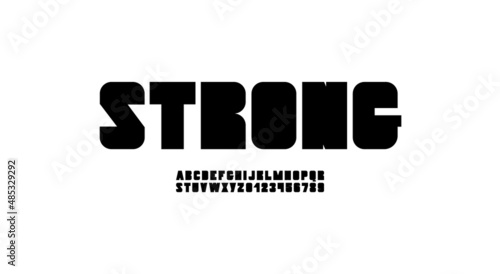 Abstract bold font, modern technology alphabet, urban black letters and numbers