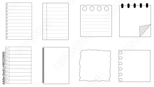 collection set of the blank white torn paper, memo, paper sheets, notepad, sticky note, planner