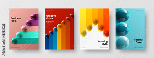 Vivid banner design vector illustration bundle. Minimalistic realistic balls placard concept set.