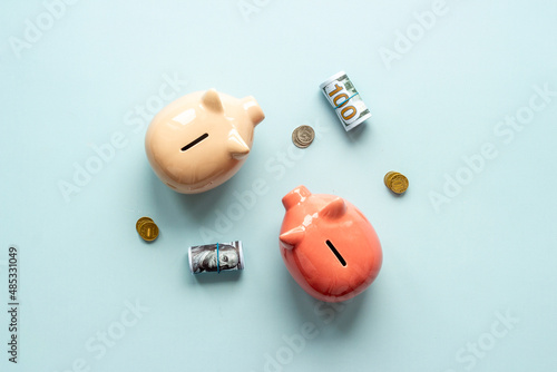 Piggy banks with dollars. Financial planning concept