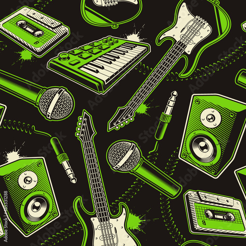 music seamless background with cartoon musical instruments in graffiti style