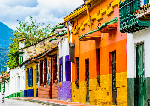 Colorfoul buildings in colonial old town la Candelaria in Bogota, Colombia photo