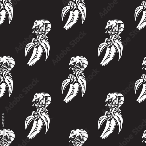 seamless pattern of a cobra emerging from a banana