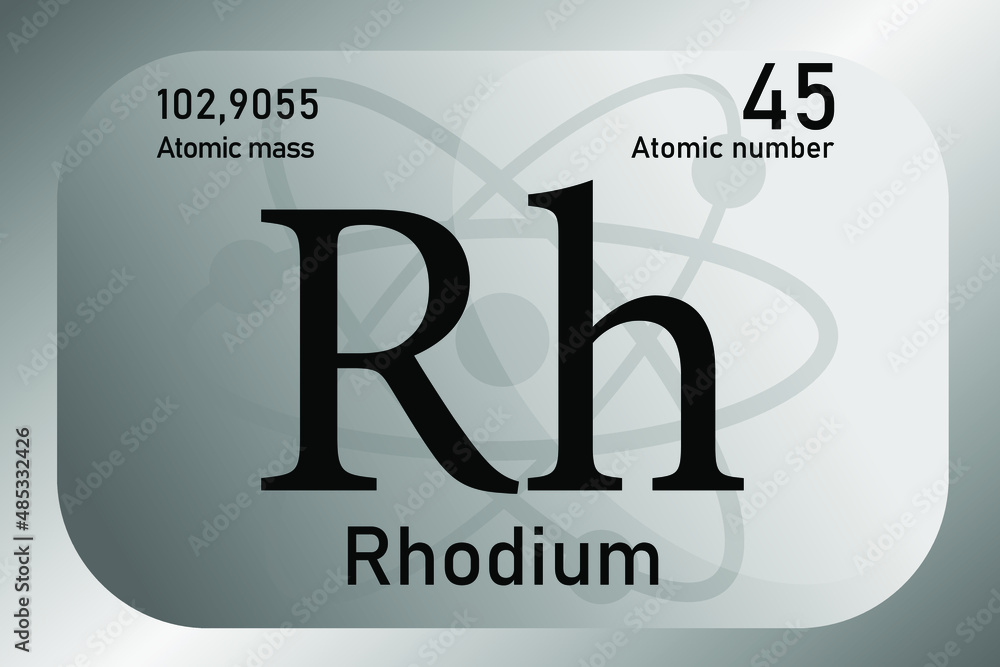 Naklejka premium Vector illustration of a sign, symbol of the Rhodium atom, an element of the periodic table.